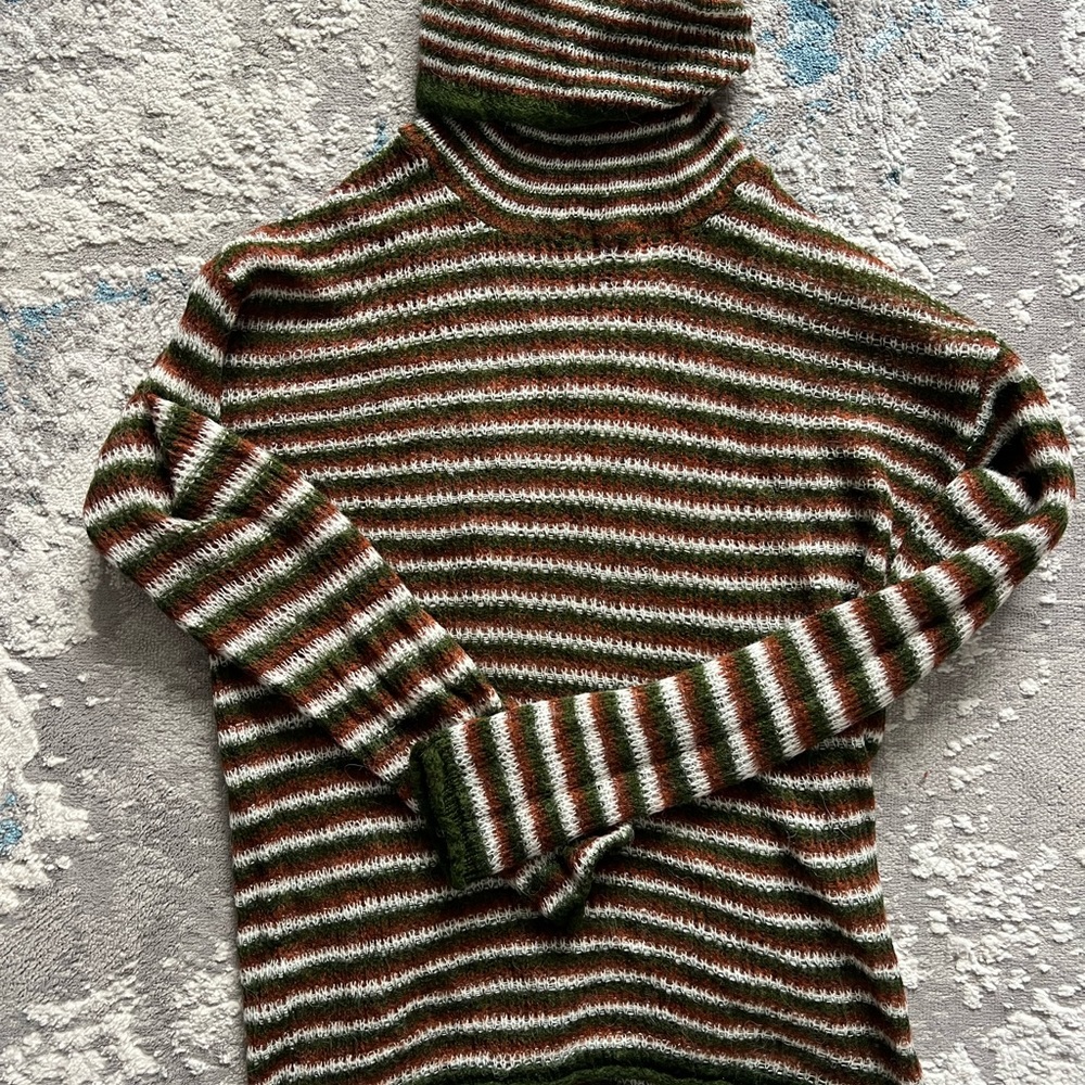 Striped Turtleneck Sweater - Brown, Green, White